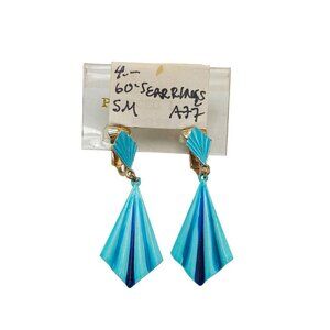 HEDY Signed Blue Enamel Triangle Dangle Drop Earrings Gold Tone VTG